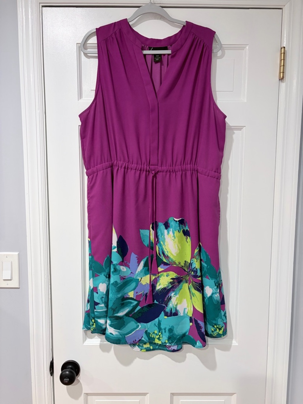 Lane Bryant Magenta Sleeveless Drawstring Waist Floral Hem Dress 18/20 - Picture 1 of 6